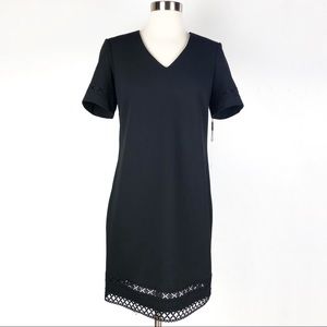 CALVIN KLEIN lace V neck shift career dress black